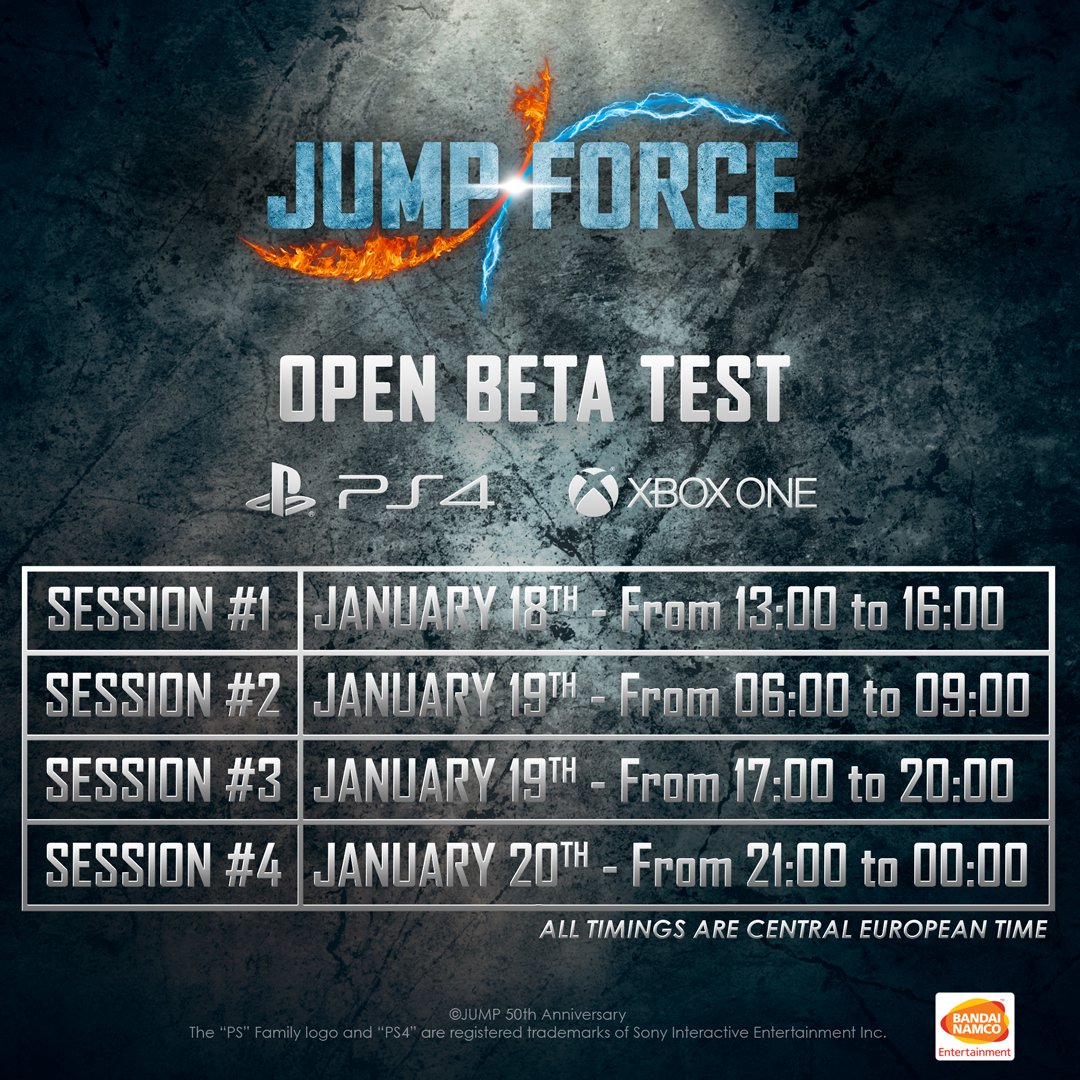 Jump Force Open Beta Schedule